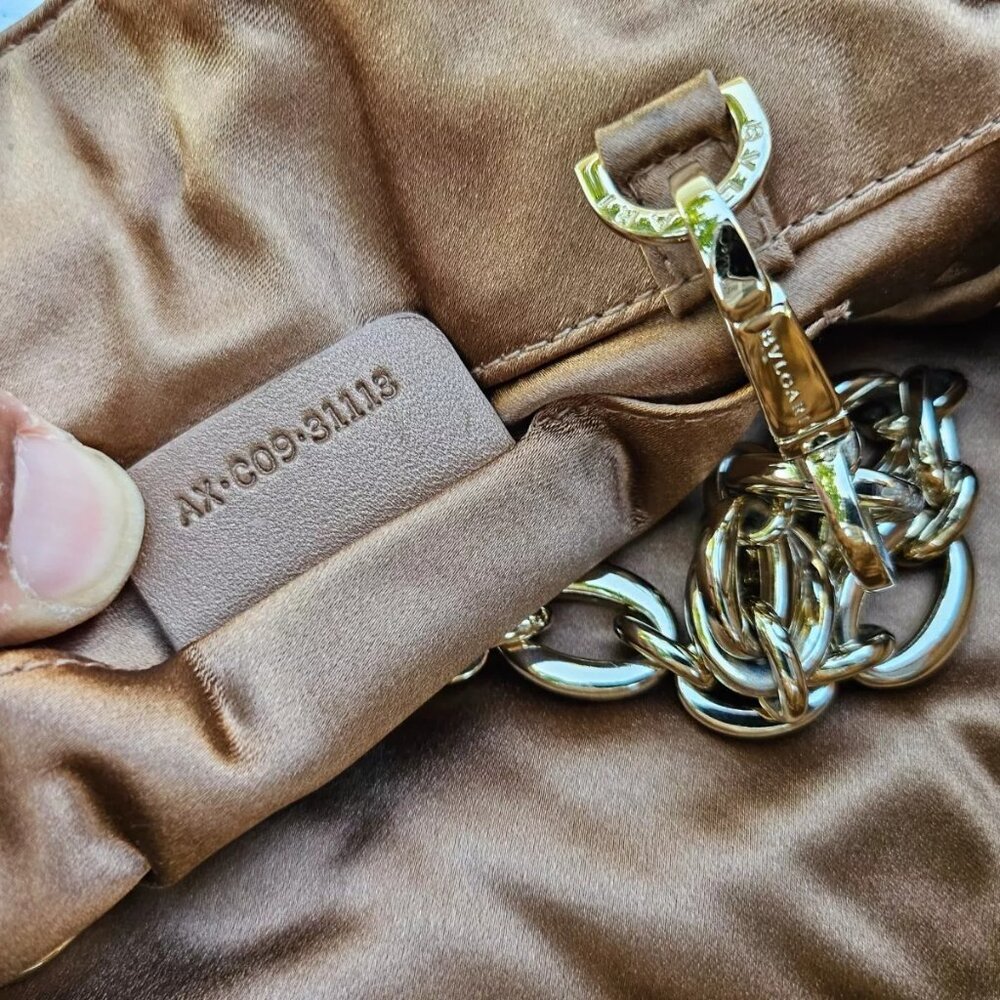 BVLGARI Handbag Metallic Brown Pleated Satin Clutch Gold Tone Hardware Purse - Picture 9 of 12